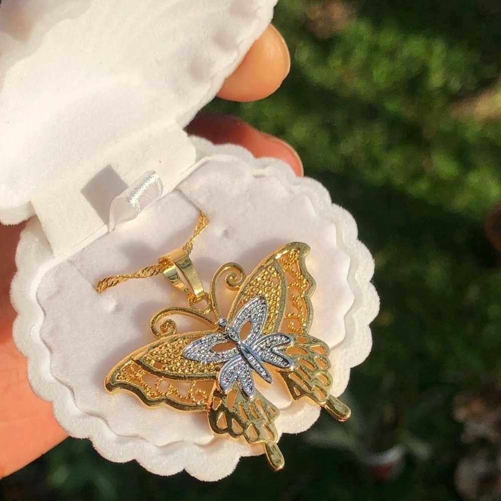 Gold and Silver Butterfly Pendant Necklace 18inch